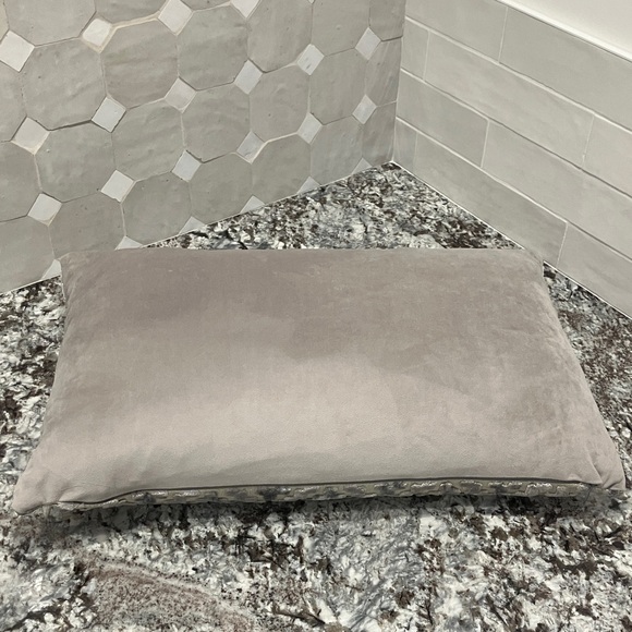 Neutral Chevron Velvet Lumbar Pillow - Silver & Cream & grey - Picture 2 of 9